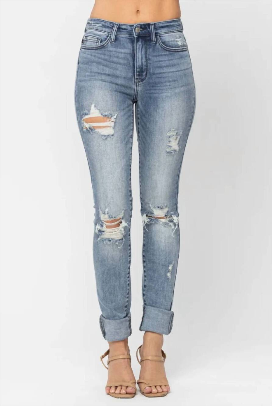 NEW JUDY BLUE women's susannah high waist tall heavy destroyed skinny jeans in b